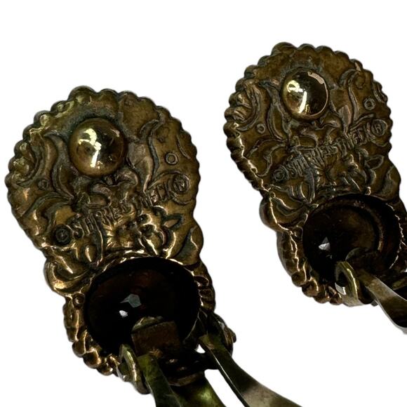 Stephen Dweck Clip On Earring Vintage Carved Smoky Quartz Turquoise Blue Crystal - Picture 9 of 11